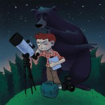 Prva domaća knjiga o astronomiji za decu decak, teleskop i medved