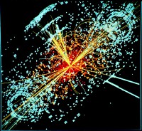 Događaj koji je doveo do Nobelove nagrade - jedan od "potpisa" Higsove čestice, simulacija raspada na dva hadrona i dva elektrona